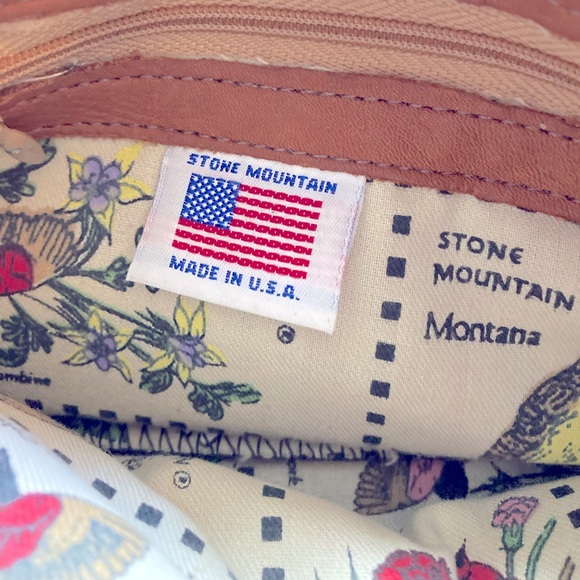 Stone Mountain Leather Crossbody Bag Bird Print Lining Retro Classic - Picture 9 of 14